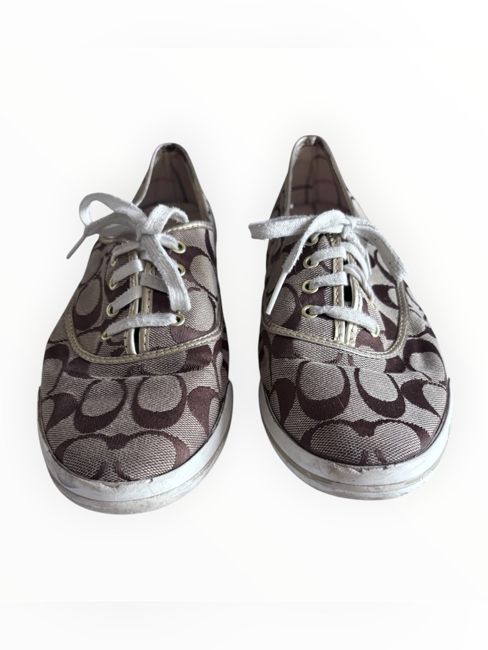 Y2K Coach Signature Canvas Lace-Up Sneakers in Brown and Cream w/ Box | Size 9